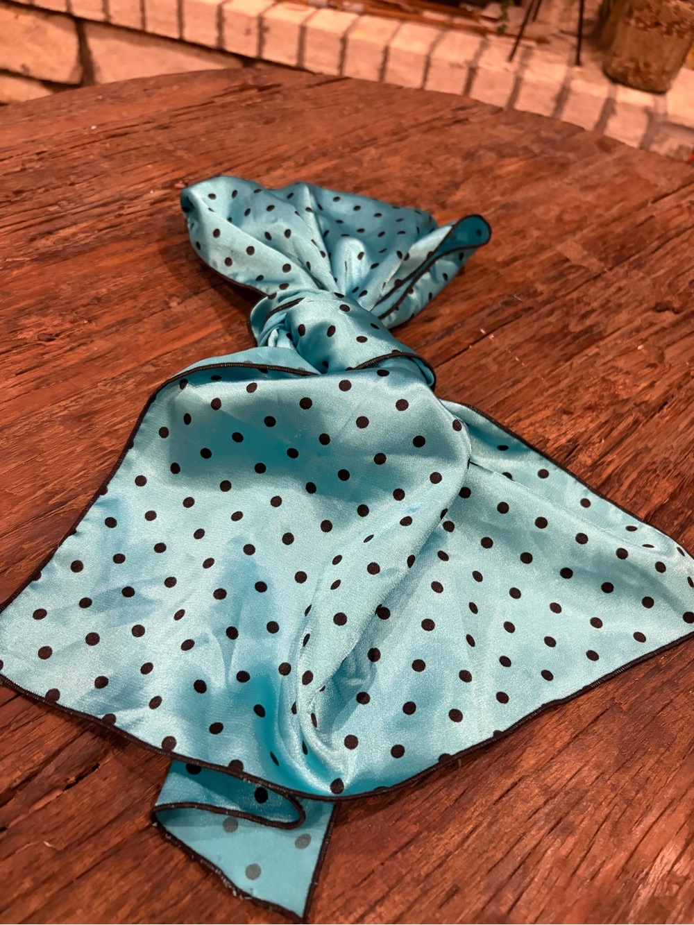 Aqua Blue Polka Dot Satin Scarf/wildrag